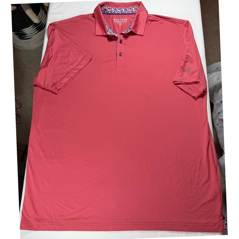 Maelreg Performance Polo Shirt Mens 2XL Red Star Trim Short Sleeve Golf Dry Wick